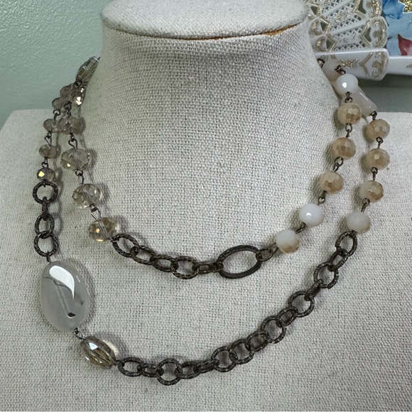 Champagne Crystal Silver and Gray Necklace - Picture 6 of 7
